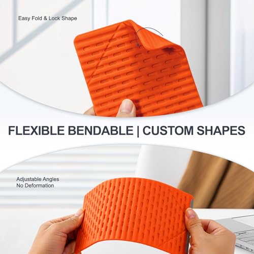 Image of Flexible Silicone Phone Stand, Multi-Angle Adjustable Cell Phone Holder, Portable Phone Stand for Desk, Compatible with iPhone, iPad, Tablet, Laptop, for Home, Office, Gaming, Orange