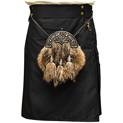 Sporran Kilt for Men Premium Coyote Fur Full Dress Scottish kilt Sporrans for men with Chain Belt Kilt Accessories (Thistle Coyote fur)4
