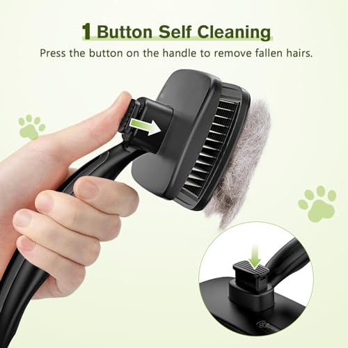 Image of Pecute Skin Friendly Self-Cleaning Slicker Brush for Dog & Cat Shedding | 1 click clean, Lightweight, Undercoat hair removal, For short /long /double /white coats