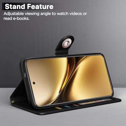 Image of Pikkme Flip Cover Leather Finish | Inside TPU with Card Pockets | Wallet Stand and Shock Proof | Complete Protection Button Flip Case for Vivo X200 Pro 5G(Black)