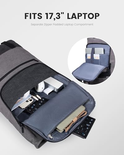 Lovevook Mochila para portátil hombre mujer grande con tapa enrollable, mochila impermeable para portátil de 17,3 pulgadas, mochila escolar de lona para universidad, trabajo, viajes, negocios, color - imagen 2