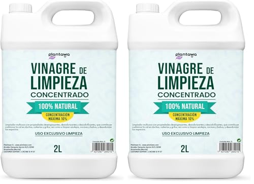 PLANTAWA Vinagre Limpieza Concentrado 10º 2L | Limpiador Multiusos Natural y Potente, Antical Eficaz | Desinfecta, Desengrasa y Elimina la Cal de Superficies (Paquete de 2)