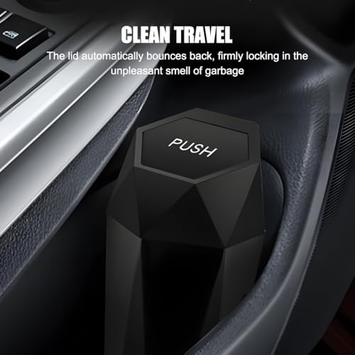 Image of Car Trash Can with Lid, Mini Leakproof Fragrance Vehicle Cup Holder Garbage Bin for Console Door, Small Portable Auto Interior Dustbin Organizer Accessories, Universal Fit (Black)