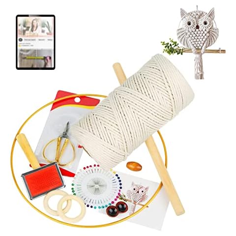 Macrame kit, DIY Macrame Owl Hanging kit with Step by Step Video Tutorial, All in One Macrame Supplies for Macrame Owl Dream Catchers Owl DIY Kit Macrame Walll Hanging Tapestry (Macrame Owl Kit) Cover