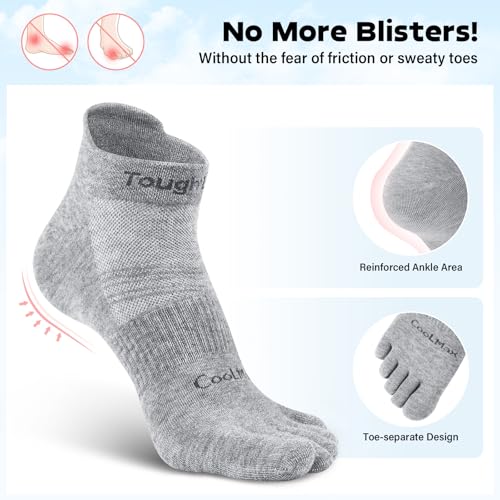 Image of Tough Land Coolmax Five Finger Toe Socks for Men and Women - Athletic Running Ankle Socks - 3 Pairs