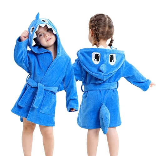 Image of MICHLEY Girls Boys Robe Cotton Towel Baby Dinosaur Style Hooded Bathrobe