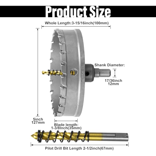 Image of SALI 5 inch(127mm) TCT Hole Saw Kit Tungsten Carbide Tipped Hole Saw Drill Bit with Titanium-Plated Pilot Drill bit for Metal, Stainless Steel, Iron, Wood, Plastic