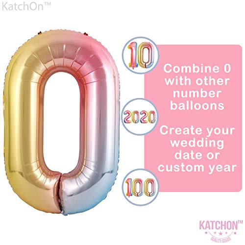 Image of KatchOn Large, 40 Inch Rainbow Number 0 Balloon - Colorful, Giant Foil Mylar Balloon for Unisex Kids & Adults - Multicolor, 1 Count, Anniversary, Birthday, Unisex, All Ages