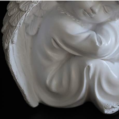 Miniatura 8 de KiaoTime Juego de 2 estatuas de ángeles de querubines adorables de resina, estatuas de ángel de la guarda durmiendo alas de jardín, escultura de