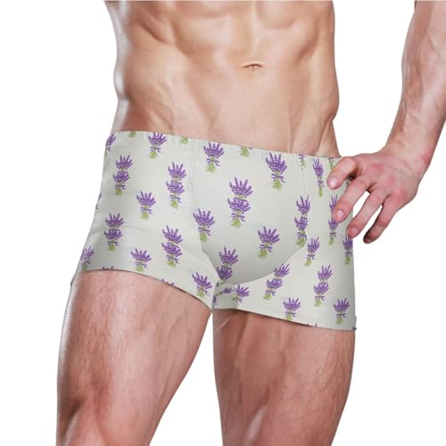 Purple Lavender Flowers Mens Swim Trunk Swimwear Bathing Suit Swim Brief Square Leg Board Short S B04051353