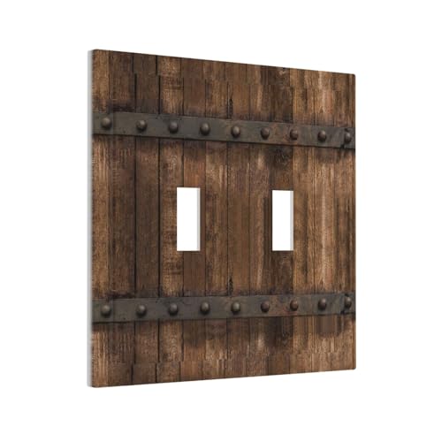 Biondbong DAMIANDENGBAN Rustic Brown Wood Barn Door Farmhouse Light Switch Cover Plate Double Toggle 2 Gang Wall Plate Country Vintage Decorative Electrical Switchplate thumb #1