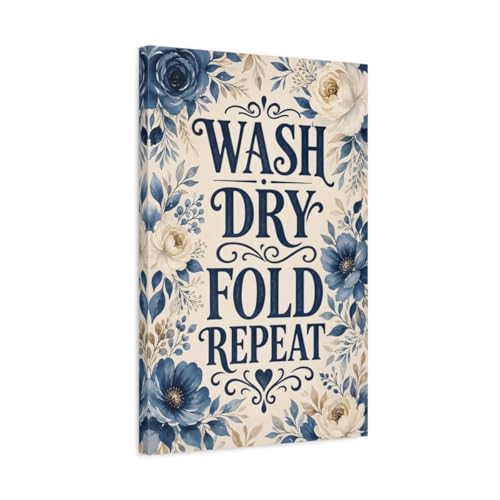 Toile murale buanderie bleue fleurs 40x60 cm pour décoration verticale