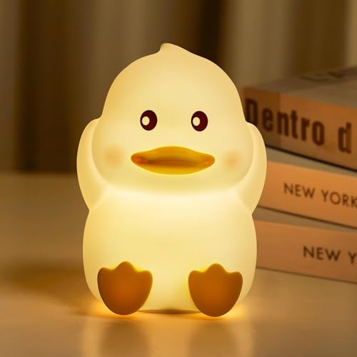 LED Duck Night Light for Kids, Cute Duck Silicone Night Light, 2 Level Dimmable Baby Nursery Nightlight, 7 Colors Rechargeable Table Lamp Bedside Lamp with Touch Sensor for Bedrooms, Living Room