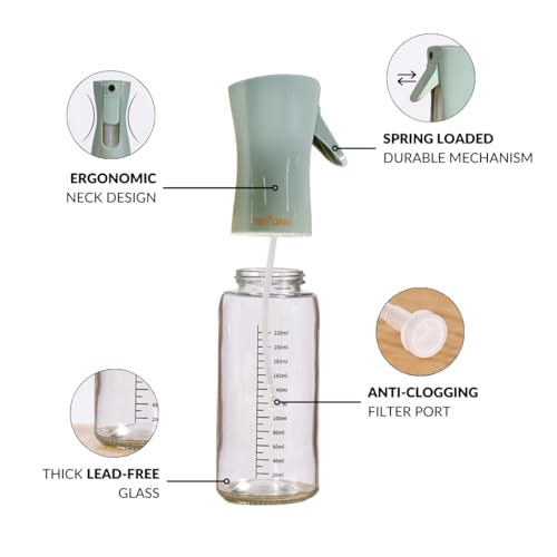Image of Nestasia Glass Oil Sprayer Bottle for Kitchen (220ml) - 100% Food-Safe Vinegar & Olive Oil Spray Bottle for Healthy Cooking, Salad Dressing, Air Fryer, BBQ & Grilling (Sage Green)
