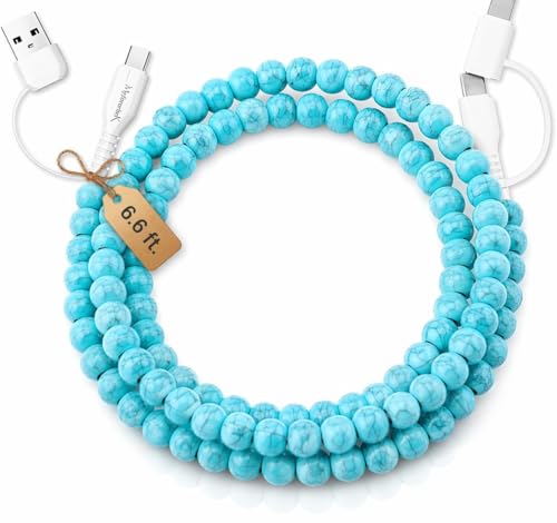Image of Stylish Beaded Phone Charger Cable Colors USB Charging Cord for Smartphones (4-1, Turquoise, 6.6ft)
