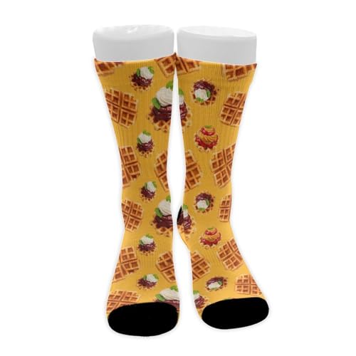 MZERSE Fashion Socks Soft Microfiber Polyester Winter Warm Calf Crew Socks Orange Realistic Waffles Food, Short Fuzzy Seamless Daily Casual for Trekking Exercise