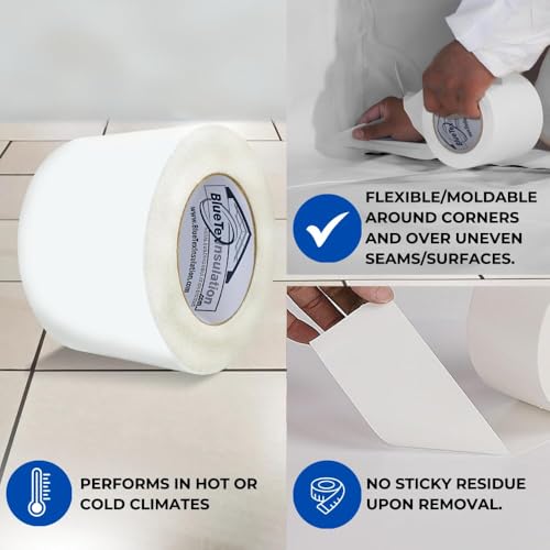 Image of BlueTex Insulationㅤ3 Wide x 180' Long White Vapor Barrier Seam Tape - 16 Rolls Bulk Pack, Great for Crawlspaces, Waterproofing, Insulation Repairs, Underlayment Seams, Metal Building Insulation Seams