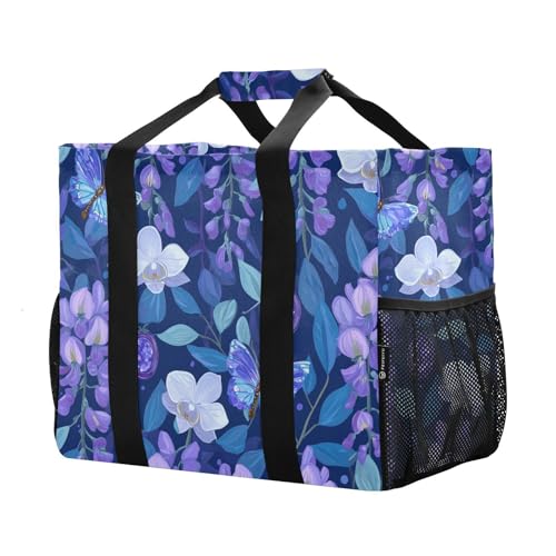 Blue Wisteria White Orchi Flowers Beach Tote Pool Bags for Women Ladies Large Waterproof Gym Tote Carry On Bag for Weekender Swim Gym Shopping Travel Daily Bag2