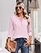 Zeagoo Women Blouses 2026 Fashion Spring Tops 3/4 Sleeve Summer Shirts Henley Dressy Casual Work Outfits Pink Stripes