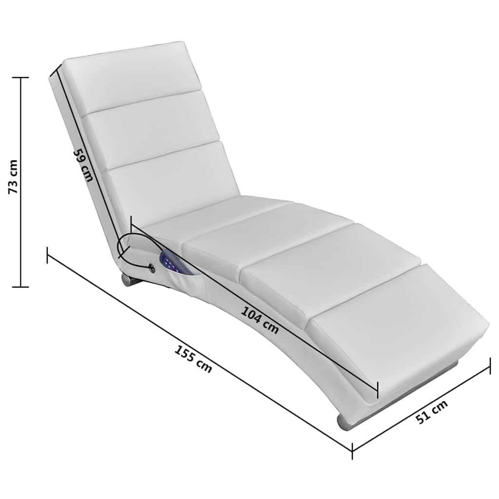 Massage-Chaiselongue Weiß Kunstleder mit 5 Massagemodi und Heizfunktion, ergonomische Relaxliege mit 8 Massagepunkten, Fernbedienung, 155x51x73 cm für Wohnzimmer Büro Wellness Komfort