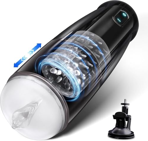 Automatic Male Masturbator Sex Toys for Men, 10 Thrusting & 10 Rotating Modes Blowjob Male Sex Toy Adult Toy, Hands Free Masturbators Pocket Pussy Stroker Penis Pump Sex Machine with Suction Base