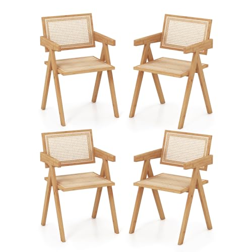 COSTWAY Chaises Salle à Manger, Chaise Cuisine Lot de 2 en Bambou, Dossier Siège en Rotin, Design Cannage, Style Vintage, Chaise de Salon pour Restaurant, Chambre