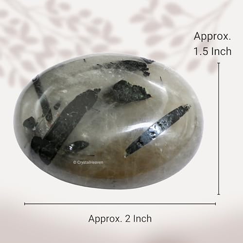Image of Certified Black Rutilated Quartz Crystal Palm Pebbles Stones for Anxiety Stress Relief Massage - AAA Grade Original Healing Gemstone Agate Palm Stone for Yoga Meditation Spiritual Reiki Feng Shui