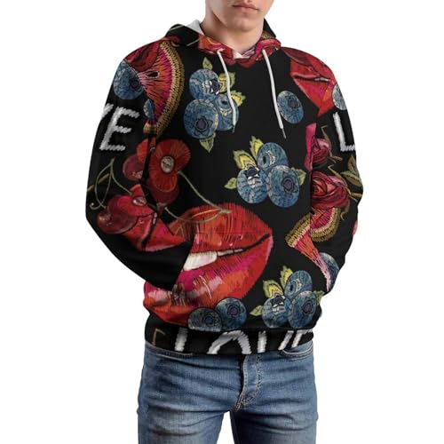 Pull lèvres rouges en fleur UMENG sweat mixte avec capuche protectrice
