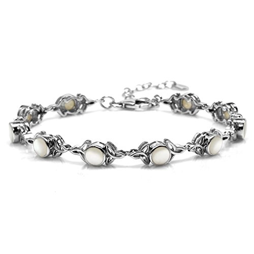 Image of Silvershake White Mother of Pearl 925 Sterling Silver Triquetra Celtic Knot 7 to 8.5 Inch Adjustable Bracelet