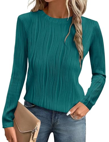 Gemulate Tops Women Trendy Tshirts Shirts for Woman Apparel Womens Tops Fall Fashion Teacher Blouse Vintage tees for Women Dark Cyan L