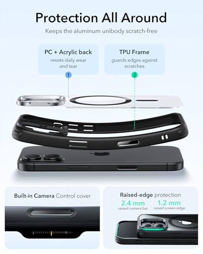 Image of ESR for iPhone 17 Case with Stash Stand, Camera Control Cover Compatible with MagSafe, Military-Grade Drop Protection Magnetic Phone Case, Scratch-Resistant Back Cover,Clear Black