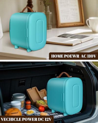 Image of FANSEXPERT Mini Fridge for Bedroom, 4 Liter /6 Cans Skincare Small Refrigerator, AC /DC Portable Mini Cooler & Warmer, Small Fridge for Camping, Dorm, Office, Car (Blue)