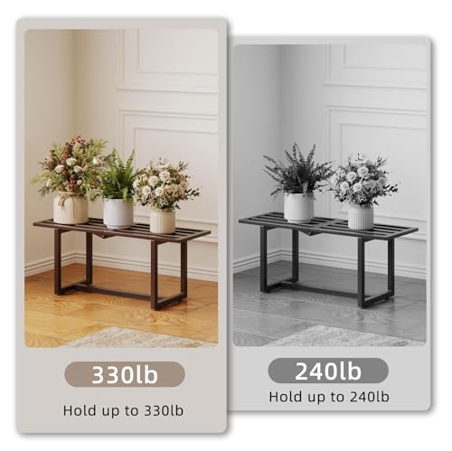 Rioneta Plant Stand Indoor Outdoor, Foldable Metal Plant Shelf for Multiple Pots, Mid Century Slatted Bench for Patio Garden, Heavy Duty Capacity 330 lbs 2 Pack Coffee - Image 8