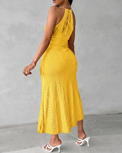 Image of CHICME Womens Summer Halter Dress Hollow Out A Line Vacation Dress