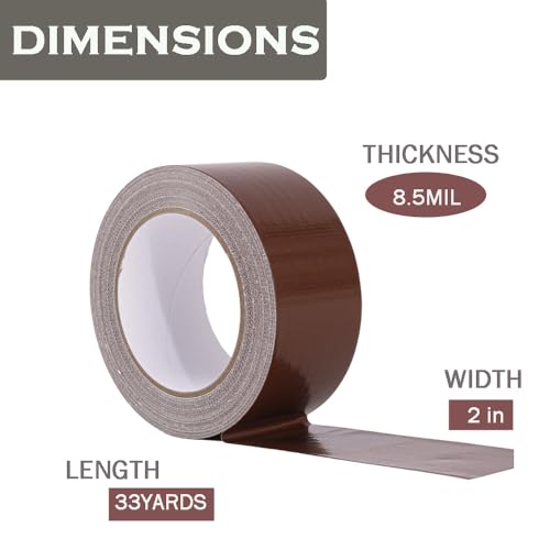 Image of Heavy Duty Duct Tape 2 Inch X 33 Yards, Multi Purpose Dark Brown Duct Tape, No Residue, Waterproof and Tear by Hand - for Repairs, Industrial, Professional Use