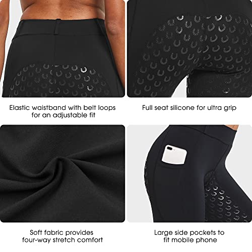 Fitst4 Sports Women'S Full Seat Riding Tights Active Silicon Grip Horse Riding Tights Equestrian Breeches Black Size L thumb #1