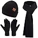 Mens Winter Warm Beanie Hats Long Scarf Neck Touchscreen Gloves Set Ribbed Knit Skull Caps Scarves Gloves for Women Man Black