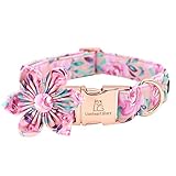 Lionheart Glory Collar de perro, collar de perro rosa con flor, lindo patrón floral collar de perro ajustable para perros grandes