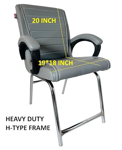 Image of Goyal steel & furniture Executive Office Study Reception Library School Chair Home Study Library Chair with Cushioned seat Back (1, Grey, H Frame)