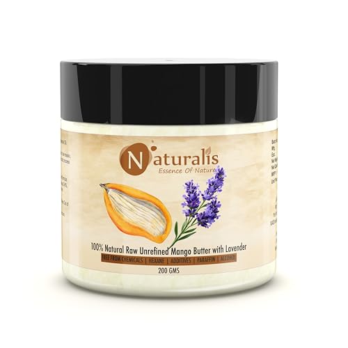 Image of Naturalis Mango Butter with Lavender Essetial Oils | 200gm | Raw, Unprocessed & Unrefined Body Butter | Ingredient for Lip Balm & Cream | Smooth Texture in Skincare Blends