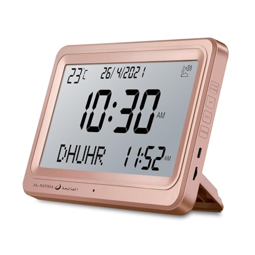 Al salama Azan Clock, Automatic Worldwide Digital 8 Azan Prayer Sounds Muslim Prayer Clock for Home Decor (Pink)