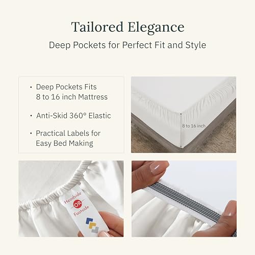 California Design Den Certified Luxury 100% Egyptian Cotton Sheets California King Size Set - Soft Sateen, Deep Pockets, Cool and Durable Bedding Sheets & Pillowcases Set - Ivory (Cream Tone)