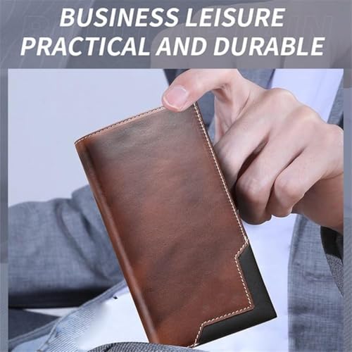 Upliftjoys Cowhide Vintage Wallet, Men's Leather Long Bifold Wallet with RFID Blocking, Large capacity Multiple compartments Wallet (Blue)2