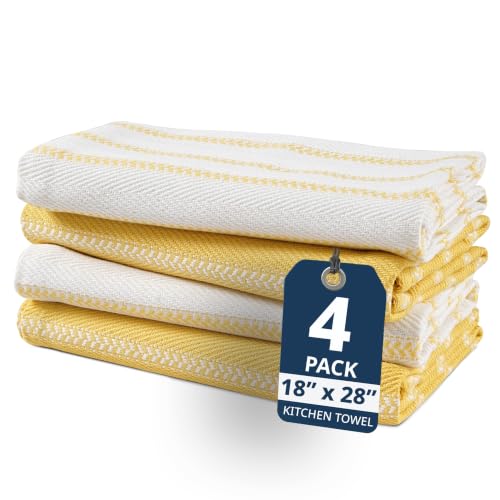 Image of LANE LINEN Kitchen Towels Set - Pack of 4 Cotton Dish Towels for Drying Dishes, 18 inchx 28 inch, Absorbent Tea Towels, Quick Drying Kitchen Towel Set - Lemon Yellow