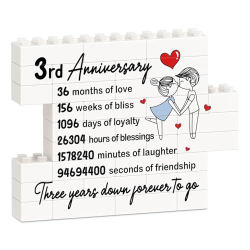 3rd Anniversary Wedding Gifts for Couple - Romantic Building Blocks Plaque 3 Years I Love You Gift for Him Boyfriend Girlfriend 3rd Anniversary Leather Wedding Gifts for Him Her Husband Wife