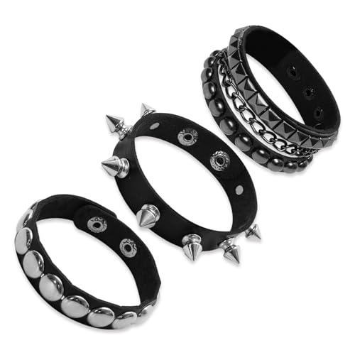 3 Pcs Leather Punk Bracelet Punk Rock Bracelet Cuff Rock Studded Bracelets 80s Wristband Bracelets for Men Women Halloween Party Accessories