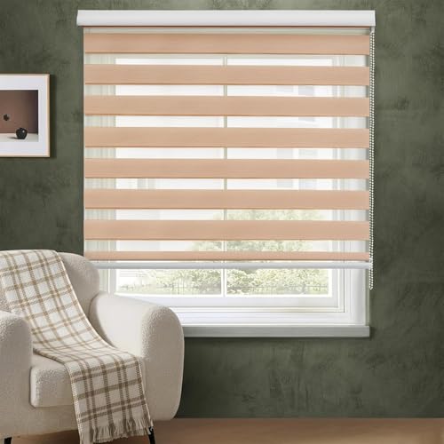 Image of ABOUT SPACE Window Blinds - 3 x 7 ft Zebra Roller Blinds for Windows for Light Filtering, Privacy, UV Protection Corded Roll Up Curtain Window Shades for Home, Office, Living Room Kitchen