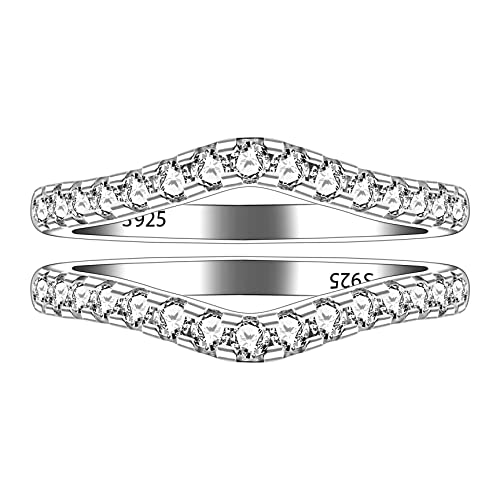 Uloveido925 Sterling Silver Round CZ Pave Wedding Promise Eternity Band Ring Guard Enhancer 2pcs V Shape Stack Rings Set Y2469
