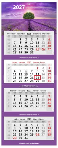 Kombi 4-Monatskalender 2027 Bürokalender großer Wandkalender vier Monate mit Bild (Lavendel Feld)