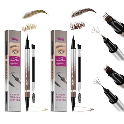 Lápiz de cejas microblading impermeable 4D, 2 en 1, lápiz de cejas, dibujo de vello, resistente al agua, cejas con 2 puntas, punta fina de 0,1 mm, duradero y resistente a las manchas, cejas definidas